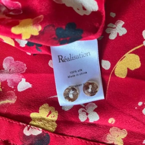 Réalisation THE JULIET Rouge Fleur button down red midi dress XS - Picture 3 of 4